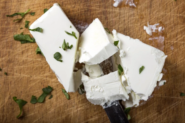 feta cheese, a great non-blue substitution for gorgonzola